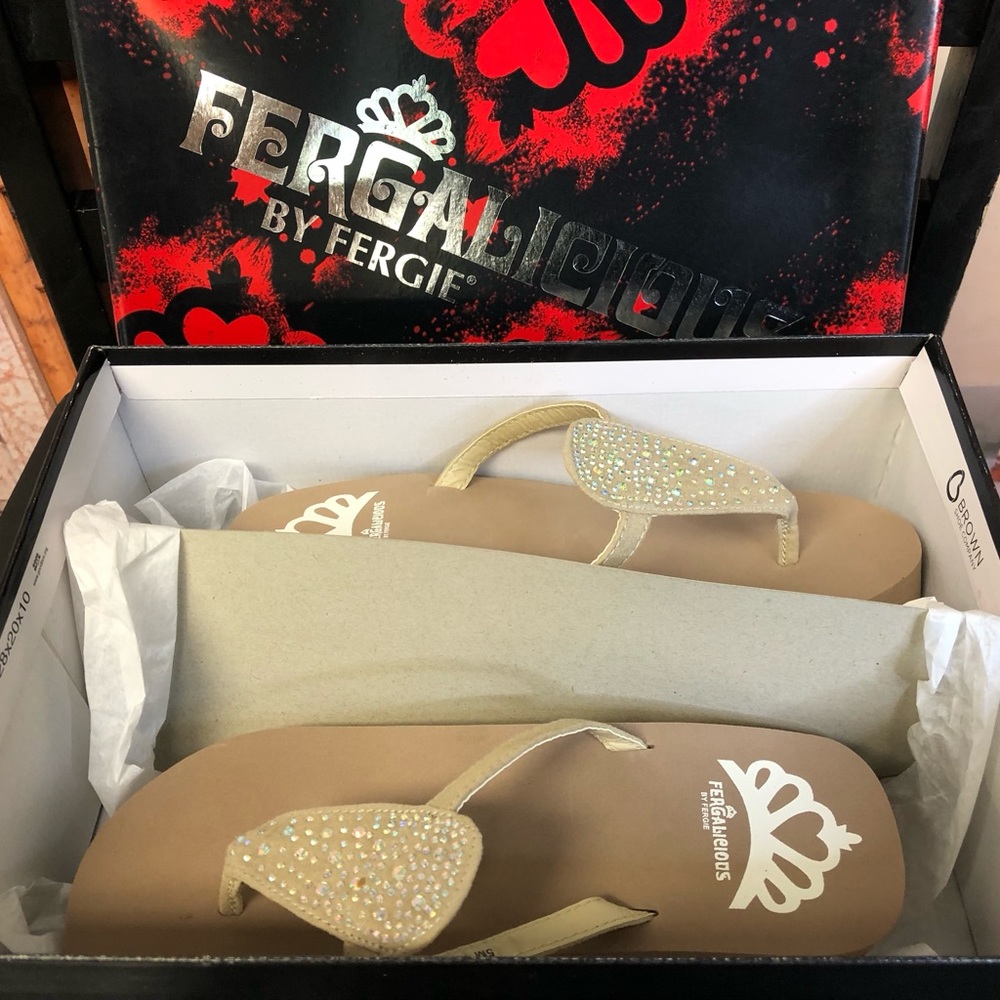 Fergalicious by Fergie Shoes Beige and Gem Studded Wedge Sandals